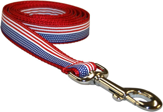 Large American Flag Dog Leash: 1" Wide, 6Ft Length - Made in USA.