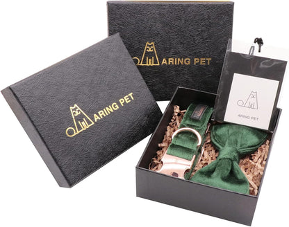 Christmas Dog Collars with Bowtie, Cute Xmas Green Velvet Pet Bow Tie Collar with Metal Buckle for Puppy Small Medium Large Boy Girl Dogs-S