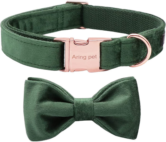 Christmas Dog Collars with Bowtie, Cute Xmas Green Velvet Pet Bow Tie Collar with Metal Buckle for Puppy Small Medium Large Boy Girl Dogs-S