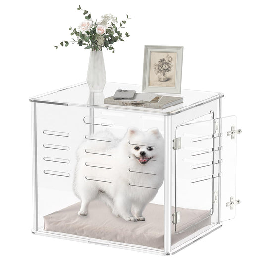Acrylic Dog Crate Furniture - Clear End Table Dog Crate for Most Small Dog Cat Pet, Modern Indoor Dog Kennel Lockable