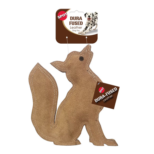 Dura-Fused Leather Fox Dog Toy, Squeaky Interactive Chew Toy for Moderate Chewers, Soft, Stuffed, Double-Stitched & Durable Fetch Toy for Small & Medium Dogs, 7.5In